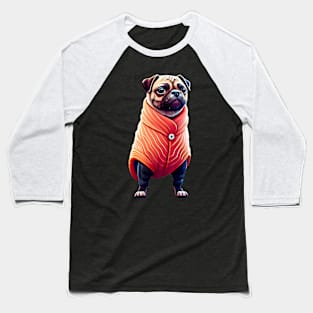 Cute Pug in Blanket - Adorable Dog Wrapped in Salmon-Colored Blanket Baseball T-Shirt